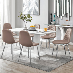 Furniturebox Molini Solara 6 Seater Dining Set White Gloss Cappuccino and Chrome - Brown - Wilko - thumbnail 1