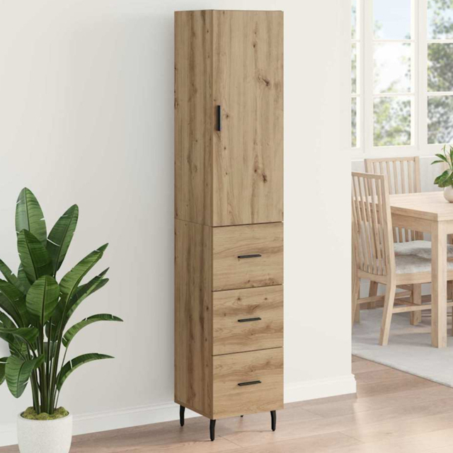vidaXL Single Door 3 Drawer Artisan Oak Slim Sideboard with Metal Legs - Size: 180 x 34.5 x 34cm - Brown - Wilko - image 1