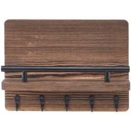 H&O Direct Rustic Wall Mounted Key Holder - Size: 18.5 x 25 x 7.5cm - Brown - Wilko