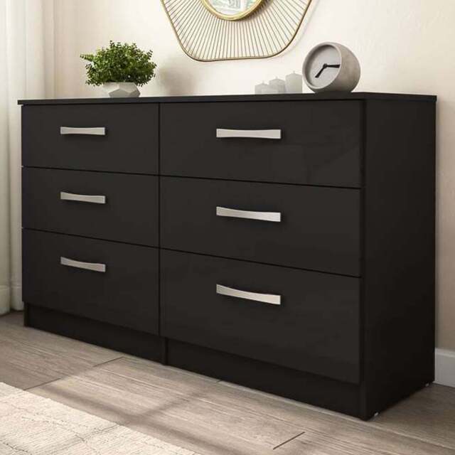 Lynx 6 Drawer Black Chest of Drawers - Birlea - Wilko - image 1