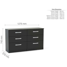 Lynx 6 Drawer Black Chest of Drawers - Birlea - Wilko - thumbnail 5