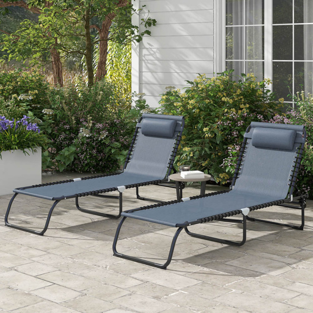 Outsunny Set of 2 Grey Foldable Cot Sun Lounger - Size: 1 Seater - Wilko - image 1