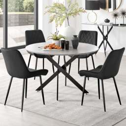 Furniturebox Arona Cesano 4 Seater Round Dining Set Grey and Black - Wilko - thumbnail 1