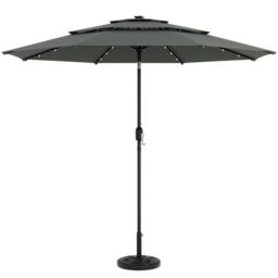 Living and Home 3 Tier Dark Grey Solar LED Crank and Tilt Parasol with Rose Cement Base 3m - Wilko - thumbnail 1