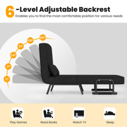 Costway Single Seater Black Sofa Bed - Wilko - thumbnail 7