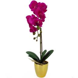 Botanik Dark Pink Orchid Artificial Plant in Silver Pot 46cm - Size: 46 x 15 x 15cm - Wilko - thumbnail 1