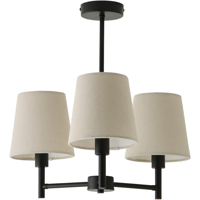 ValueLights Kincaid 3 Arm Tapered Shade Matt Black Chandelier Ceiling Light with Bulb - Size: 45 x 46 x 46cm - Wilko - image 1