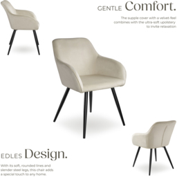 tectake Marilyn Set of 8 Cream and Black Velvet Look Padded Dining Chairs - Wilko - thumbnail 4