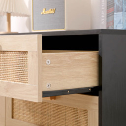 FurnitureHMD 6 Drawer Black and Natural Rattan Woven Front Wooden Chest of Drawers - Wilko - thumbnail 6