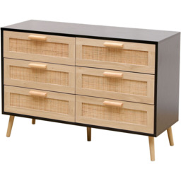 FurnitureHMD 6 Drawer Black and Natural Rattan Woven Front Wooden Chest of Drawers - Wilko - thumbnail 3