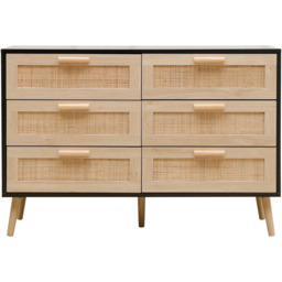 FurnitureHMD 6 Drawer Black and Natural Rattan Woven Front Wooden Chest of Drawers - Wilko - thumbnail 4