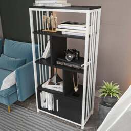 Decorotika Valero Single Door 7 Shelf White and Black Bookcase - Size: 120 x 60 x 29.6cm - Multi - Wilko - thumbnail 1