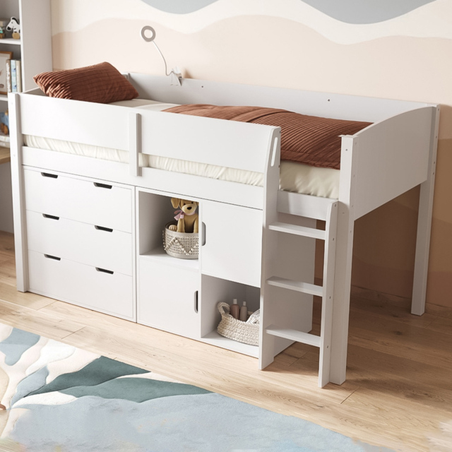 Flair Loop White Mid Sleeper Bed with Storage and Reversible Ladder - Size: 115 x 109 x 198cm - Wilko - image 1