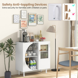 Costway 2 Door 2 Shelf White Kitchen Sideboard - Size: 93 x 44 x 22cm - Wilko - thumbnail 6