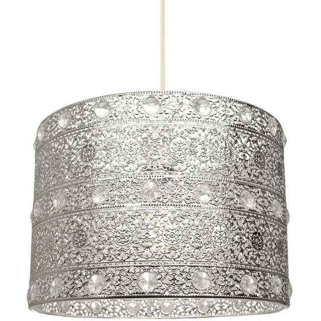 Happy Homewares Antique Silver Acrylic Gem Moroccan Style Chandelier Pendant Shade - Size: 17 x 24 x 24cm - Wilko - image 1