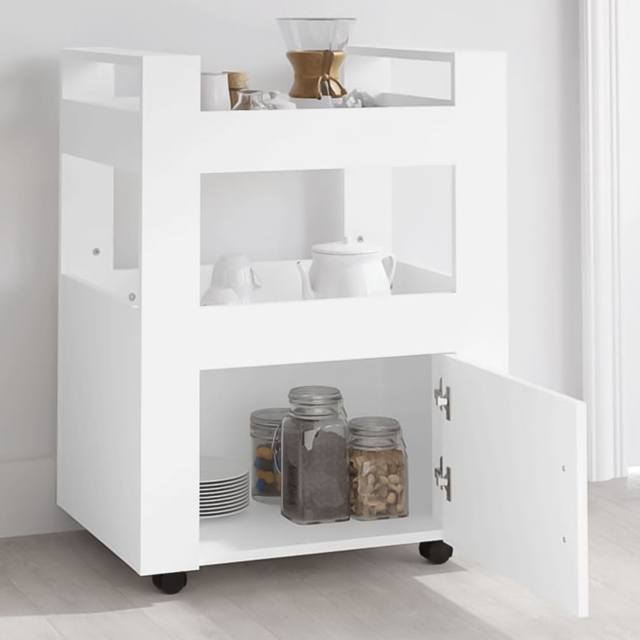 vidaXL Single Door 2 Shelf White Kitchen Trolley - Size: 80 x 60 x 45cm - Wilko - image 1