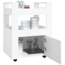 vidaXL Single Door 2 Shelf White Kitchen Trolley - Size: 80 x 60 x 45cm - Wilko - thumbnail 5