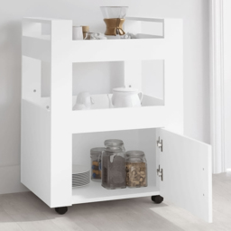 vidaXL Single Door 2 Shelf White Kitchen Trolley - Size: 80 x 60 x 45cm - Wilko