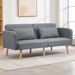 Portland 2 Seater Grey Convertible Sofa Bed with Cushions - Wilko - thumbnail 1