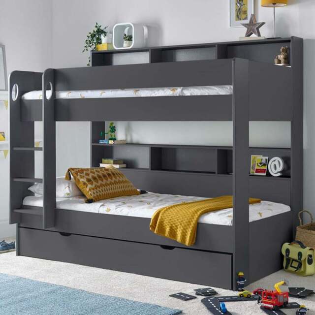 Oliver Onyx Grey Single Drawer Storage Bunk Bed with Pocket Mattresses - Bedmaster - Wilko - image 1
