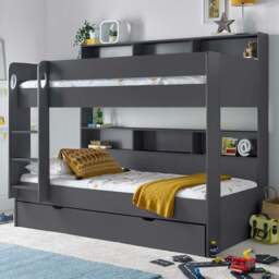 Oliver Onyx Grey Single Drawer Storage Bunk Bed with Pocket Mattresses - Bedmaster - Wilko - thumbnail 1