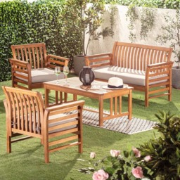 Garden Gear 4 Seater Acacia Lounge Set - Brown - Wilko - thumbnail 1