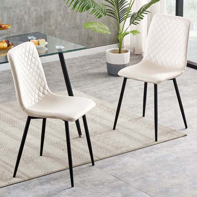 Lexi Set of 2 Beige Velvet Fabric Dining Chairs - Cream - MCC - Wilko - image 1