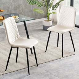 Lexi Set of 2 Beige Velvet Fabric Dining Chairs - Cream - MCC - Wilko