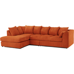 Luxor 4 Seater Orange Jumbo Cord Left Hand Facing Scatter Back L Shaped Corner Sofa Set - Wilko - thumbnail 3