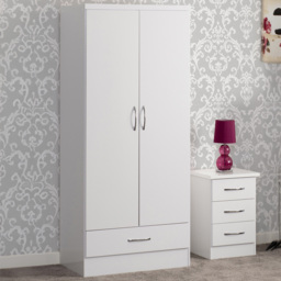 Seconique Nevada 2 Door Single Drawer Gloss White Wardrobe - Size: 2 Door, Single Drawer - Wilko - thumbnail 1