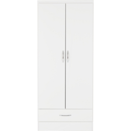 Seconique Nevada 2 Door Single Drawer Gloss White Wardrobe - Size: 2 Door, Single Drawer - Wilko - thumbnail 4