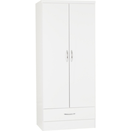 Seconique Nevada 2 Door Single Drawer Gloss White Wardrobe - Size: 2 Door, Single Drawer - Wilko - thumbnail 3