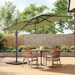 Living and Home Khaki Square Rotatable Crank Cantilever Parasol with Square HDPE Base 3m - Size: 250 x 300 x 300cm - Green - Wilko - thumbnail 4