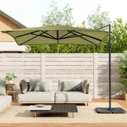 Living and Home Khaki Square Rotatable Crank Cantilever Parasol with Square HDPE Base 3m - Size: 250 x 300 x 300cm - Green - Wilko - thumbnail 7