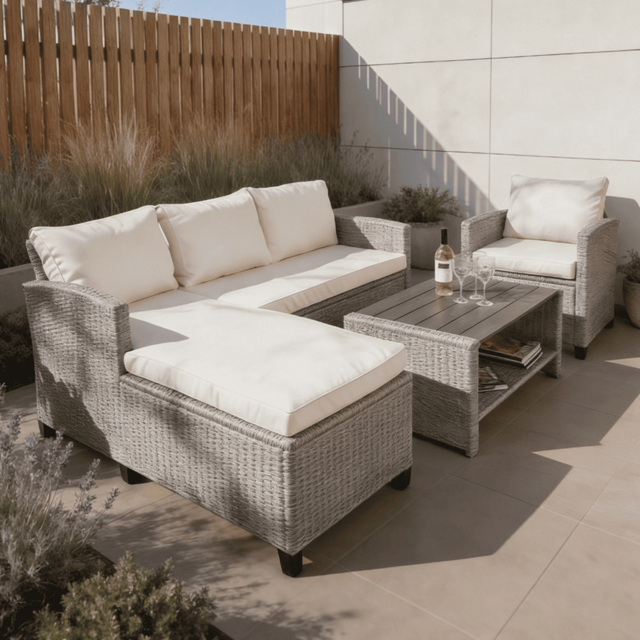 Home Source Trapani 5 Seater Taupe Rattan Garden Lounge Set - Wilko - image 1