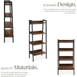 tectake 5 Shelf Dark Wood Shelving Unit 34 x 57.5 x 138cm - Brown - Wilko - thumbnail 4