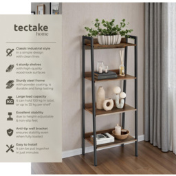 tectake 5 Shelf Dark Wood Shelving Unit 34 x 57.5 x 138cm - Brown - Wilko - thumbnail 7