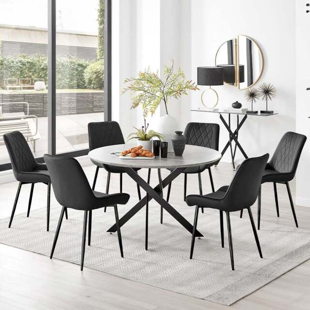 Furniturebox Arona Cesano Concrete Effect 6 Seater Round Dining Set Grey and Black - Wilko - image 1