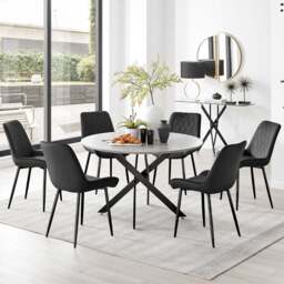 Furniturebox Arona Cesano Concrete Effect 6 Seater Round Dining Set Grey and Black - Wilko - thumbnail 1