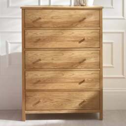 Julian Bowen Coxmoor 5 Drawer Oak Wide Chest of Drawers - Brown - Wilko