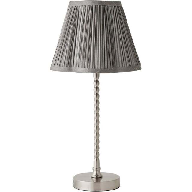 ValueLights Maeve Dark Grey Pleat Faux Silk Scallop Shade Chrome Bobbin LED Table Lamp - Size: 37.3 x 25 x 25cm - Silver - Wilko - image 1