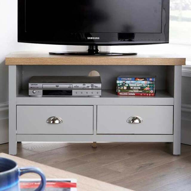 Home Source Avon 2 Drawer Single Shelf Grey Corner TV Unit - Size: 48 x 44 x 88cm - Wilko - image 1