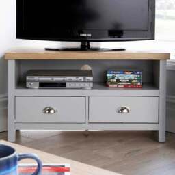 Home Source Avon 2 Drawer Single Shelf Grey Corner TV Unit - Size: 48 x 44 x 88cm - Wilko - thumbnail 1