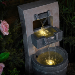 Garden Gear Cascading Bowl LED Water Feature - Size: 70 x 31 x 37.5cm - Grey - Wilko - thumbnail 4