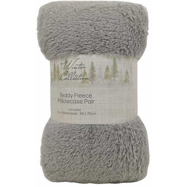 Pack of 2 Teddy Fleece PillowcasesSilver - Winter Collection - Wilko - image 1