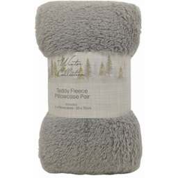 Pack of 2 Teddy Fleece PillowcasesSilver - Winter Collection - Wilko