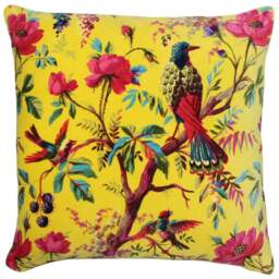 Paoletti Paradise Yellow Velvet Cushion - Size: 50 x 50 cm - Wilko