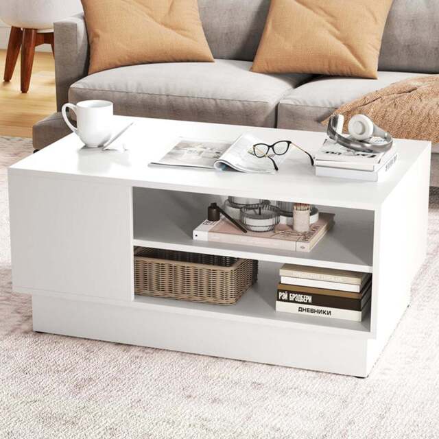 Costway 2 Shelf White Rectangle Coffee Table - Size: 86 x 56 x 41cm - Wilko - image 1