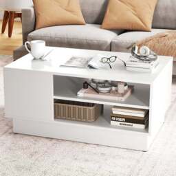 Costway 2 Shelf White Rectangle Coffee Table - Size: 86 x 56 x 41cm - Wilko