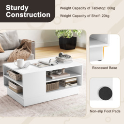 Costway 2 Shelf White Rectangle Coffee Table - Size: 86 x 56 x 41cm - Wilko - thumbnail 7